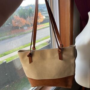 Able Leather Brown and cream Elegant Two-Tone Tote Bag